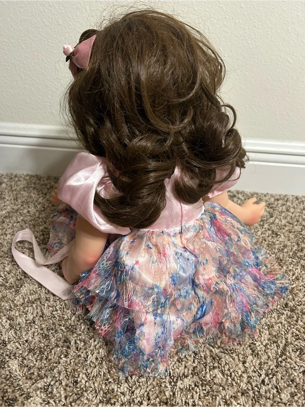 Pink Fabric Dress Baby Doll with Multicolor Skirt